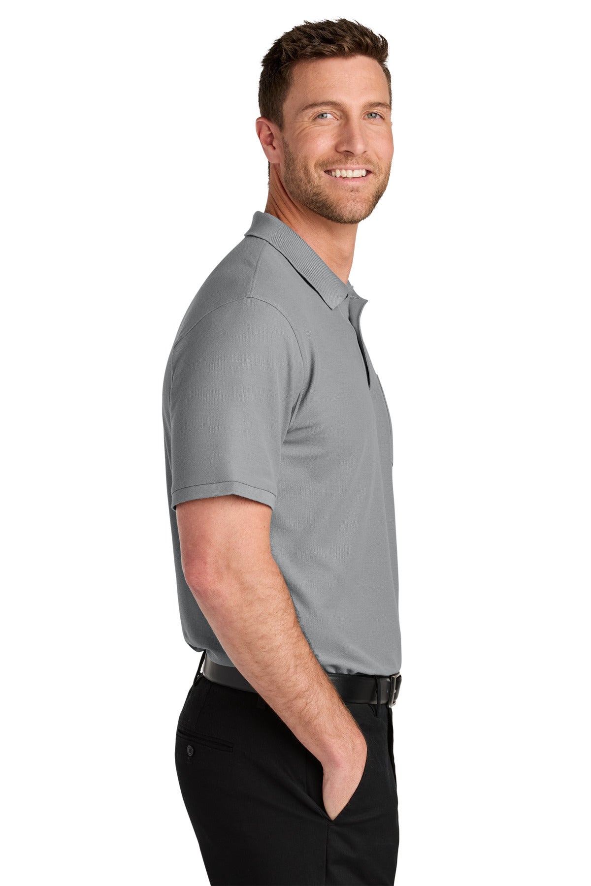 Port Authority Tall Wearever Signature Pique Pocket Polo TLK200P - Gusty Grey - side