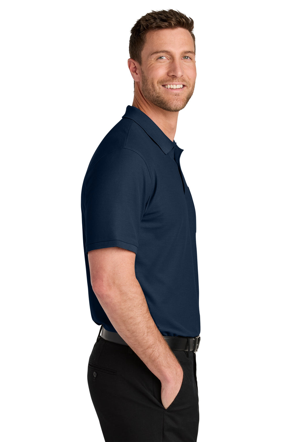 Port Authority Tall Wearever Signature Pique Pocket Polo TLK200P - River Blue Navy - side
