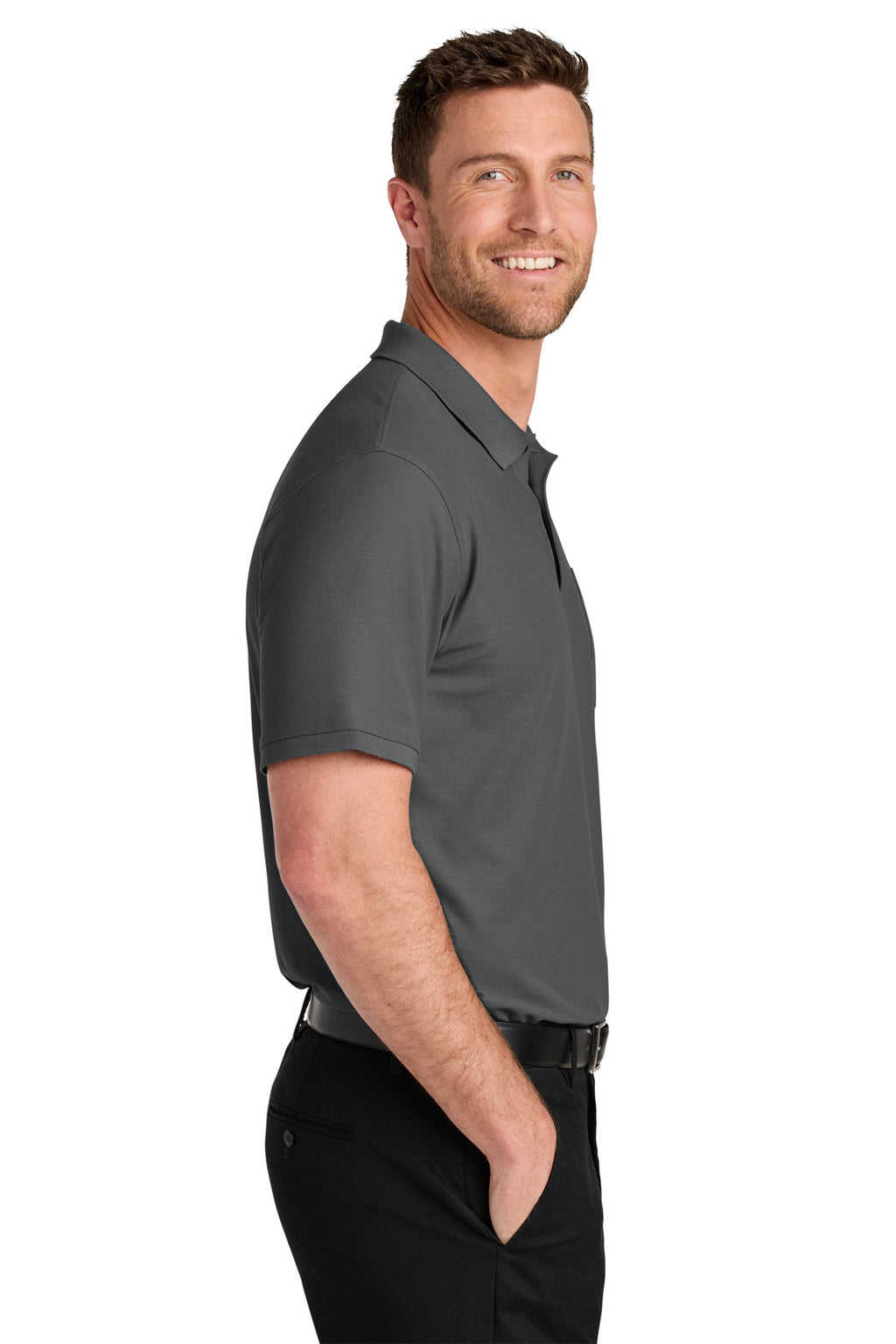Port Authority Tall Wearever Signature Pique Pocket Polo TLK200P - Storm Grey - side