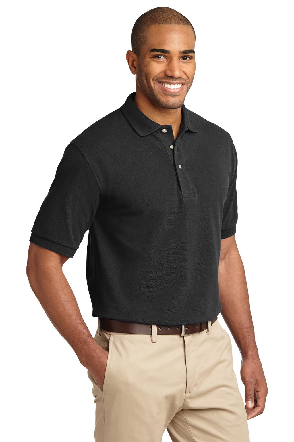 Port Authority Tall Heavyweight Cotton Pique Polo. TLK420 - Black - three_q