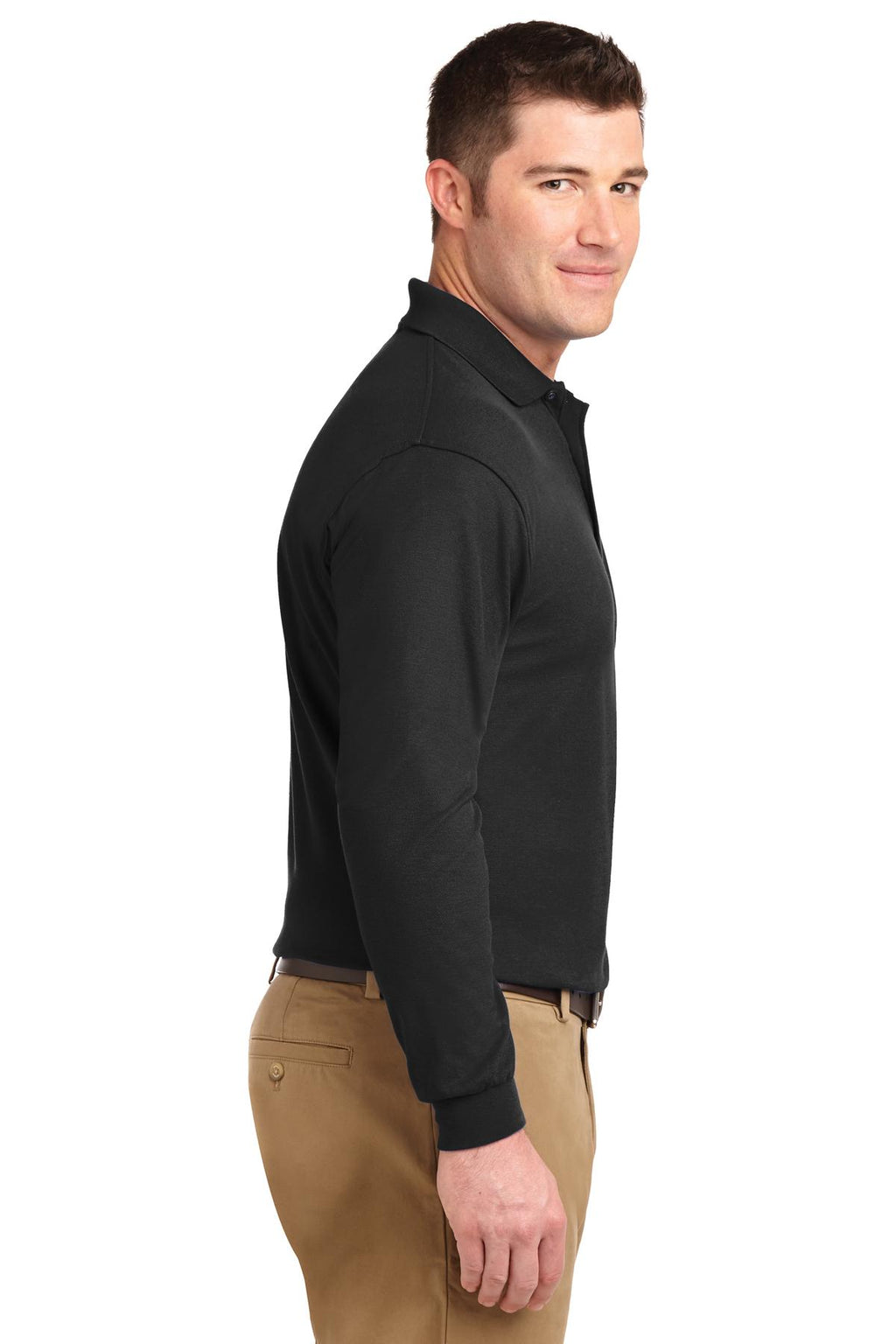 Port Authority Tall Silk Touch Long Sleeve Polo. TLK500LS - Black - side