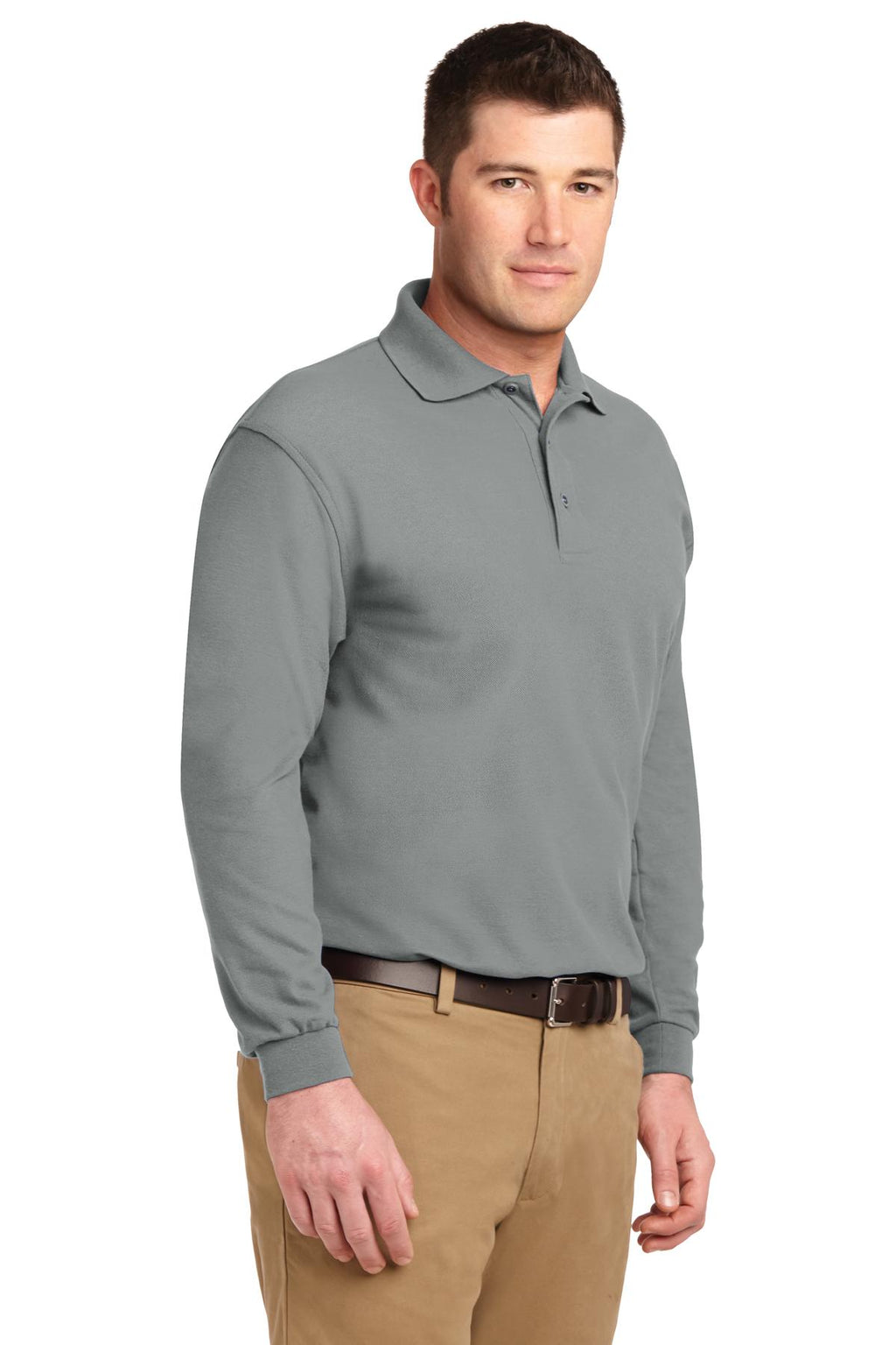 Port Authority Tall Silk Touch Long Sleeve Polo. TLK500LS - Cool Grey - three_q