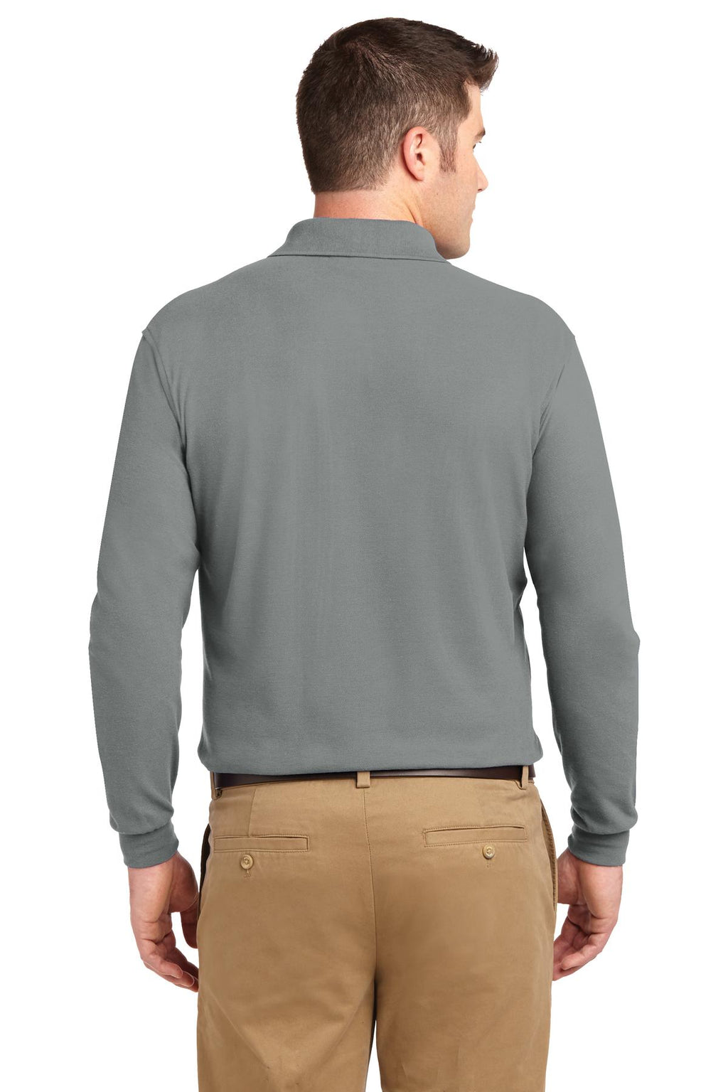 Port Authority Tall Silk Touch Long Sleeve Polo. TLK500LS - Cool Grey - back
