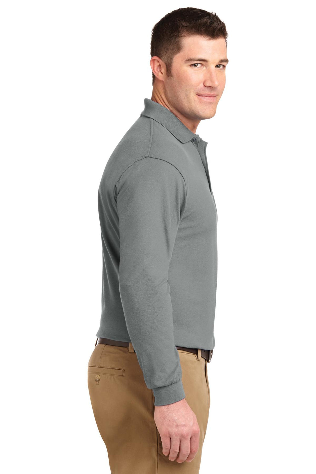 Port Authority Tall Silk Touch Long Sleeve Polo. TLK500LS - Cool Grey - side