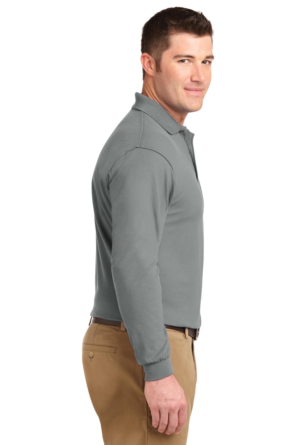Port Authority Tall Silk Touch Long Sleeve Polo. TLK500LS - Cool Grey - side