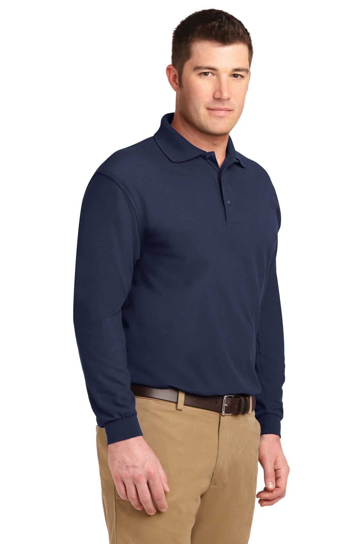 Port Authority Tall Silk Touch Long Sleeve Polo. TLK500LS - Navy - three_q