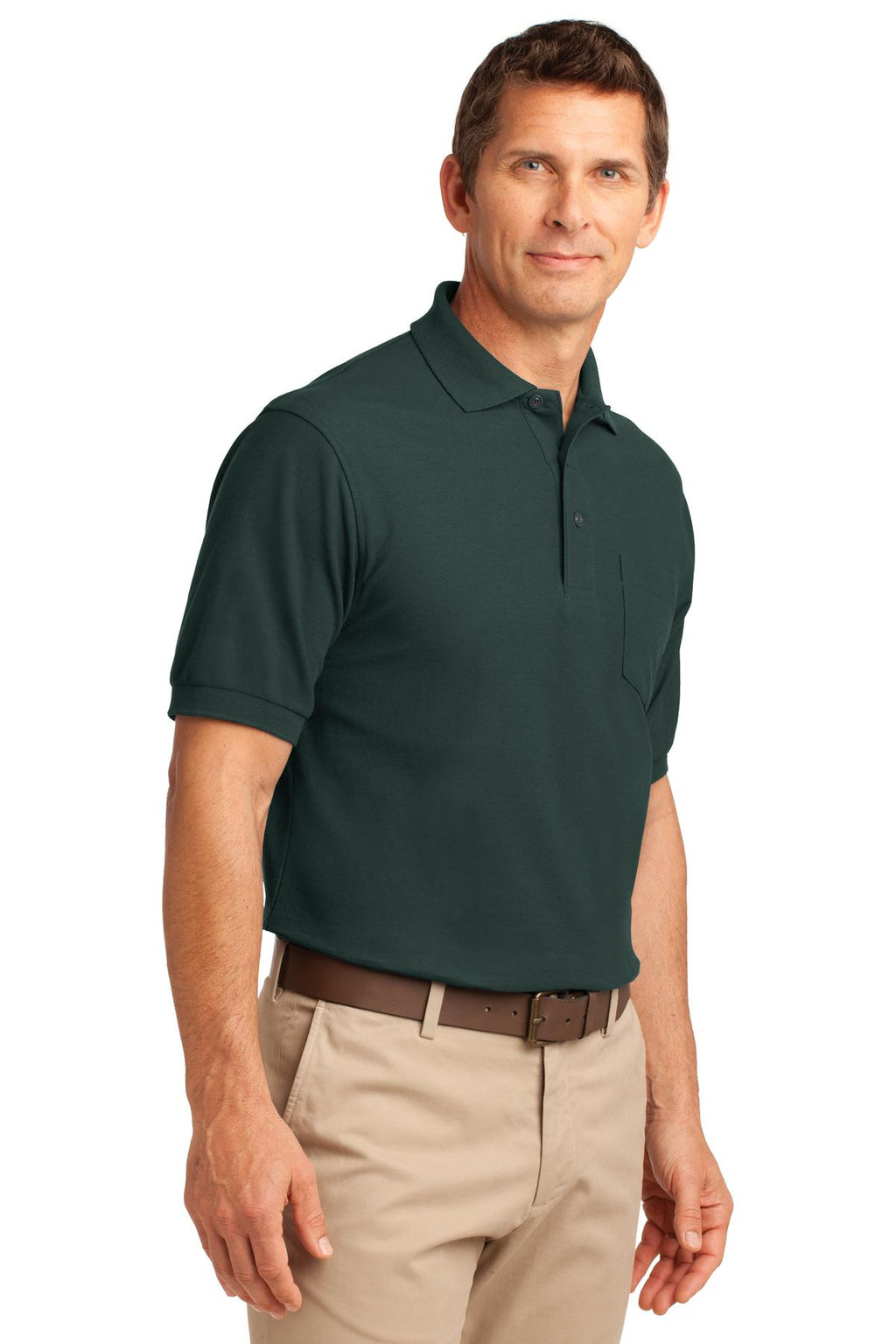 Port Authority Tall Silk Touch Polo with Pocket. TLK500P - Dark Green - three_q