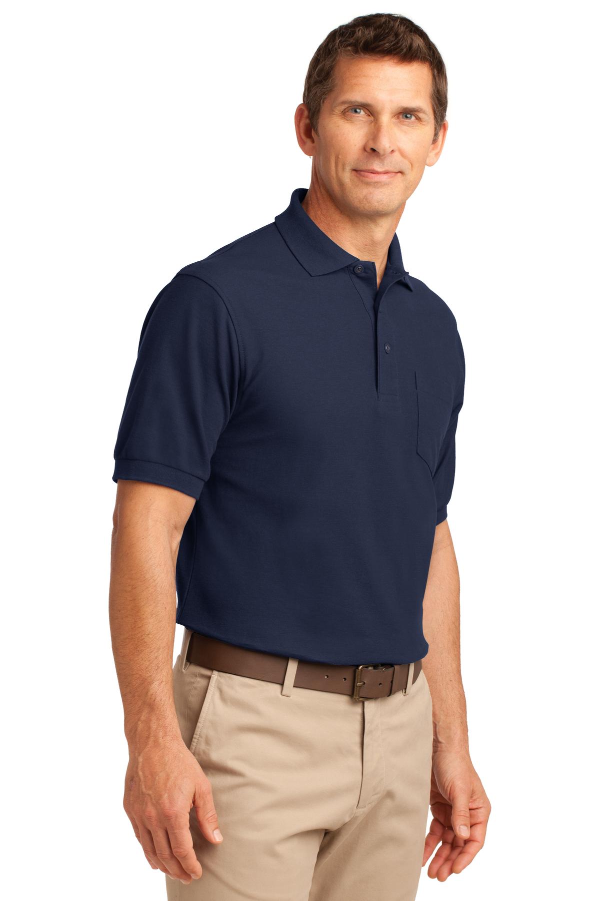Port Authority Tall Silk Touch Polo with Pocket. TLK500P - Navy - three_q