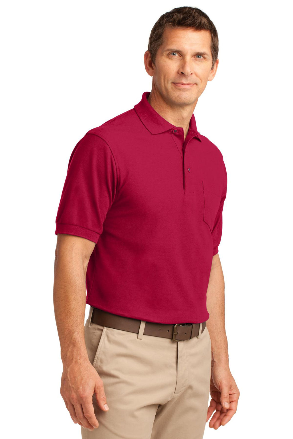 Port Authority Tall Silk Touch Polo with Pocket. TLK500P - Red - three_q