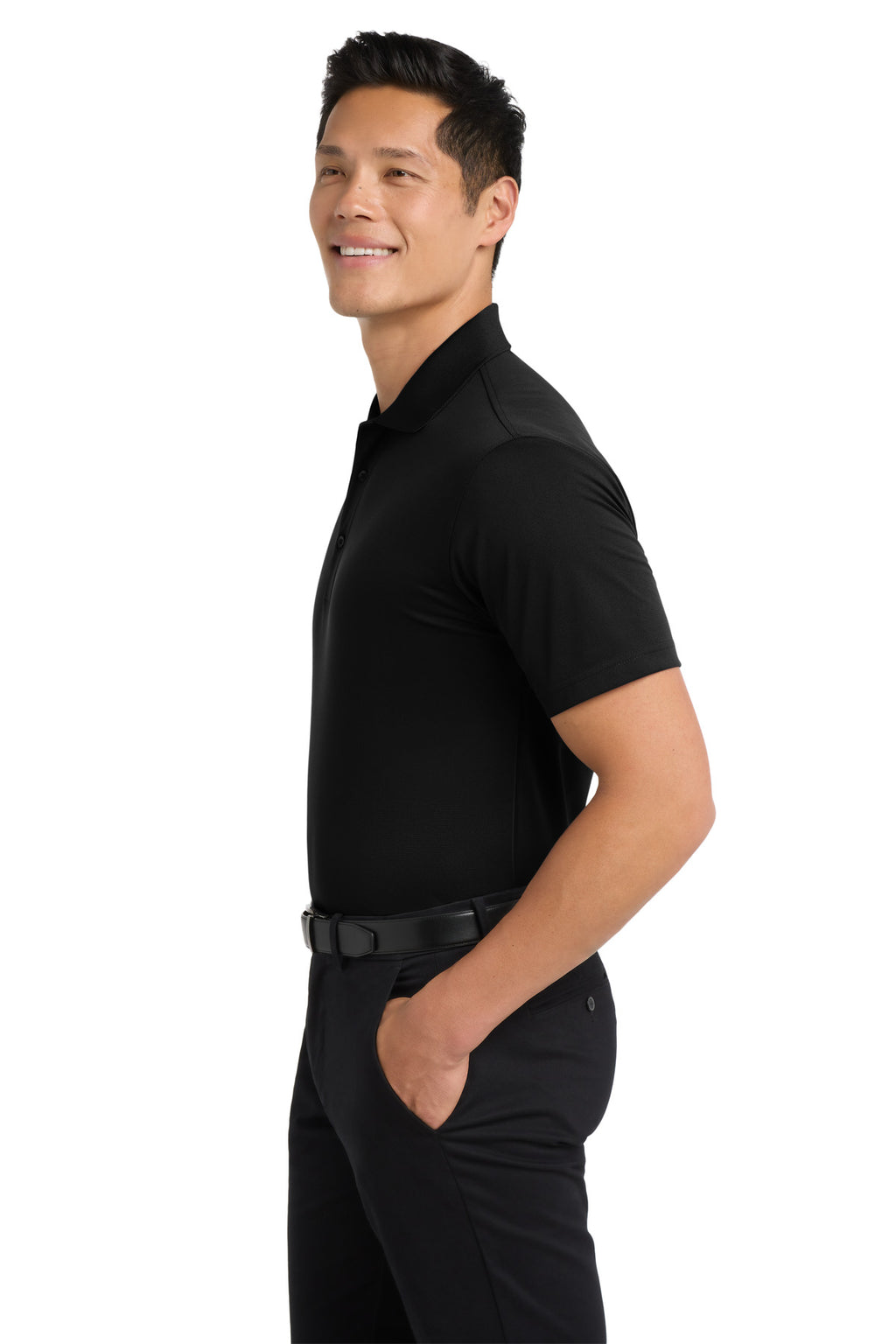 DISCONTINUED Port Authority Tall Tech Pique Polo. TLK527 - Black - side