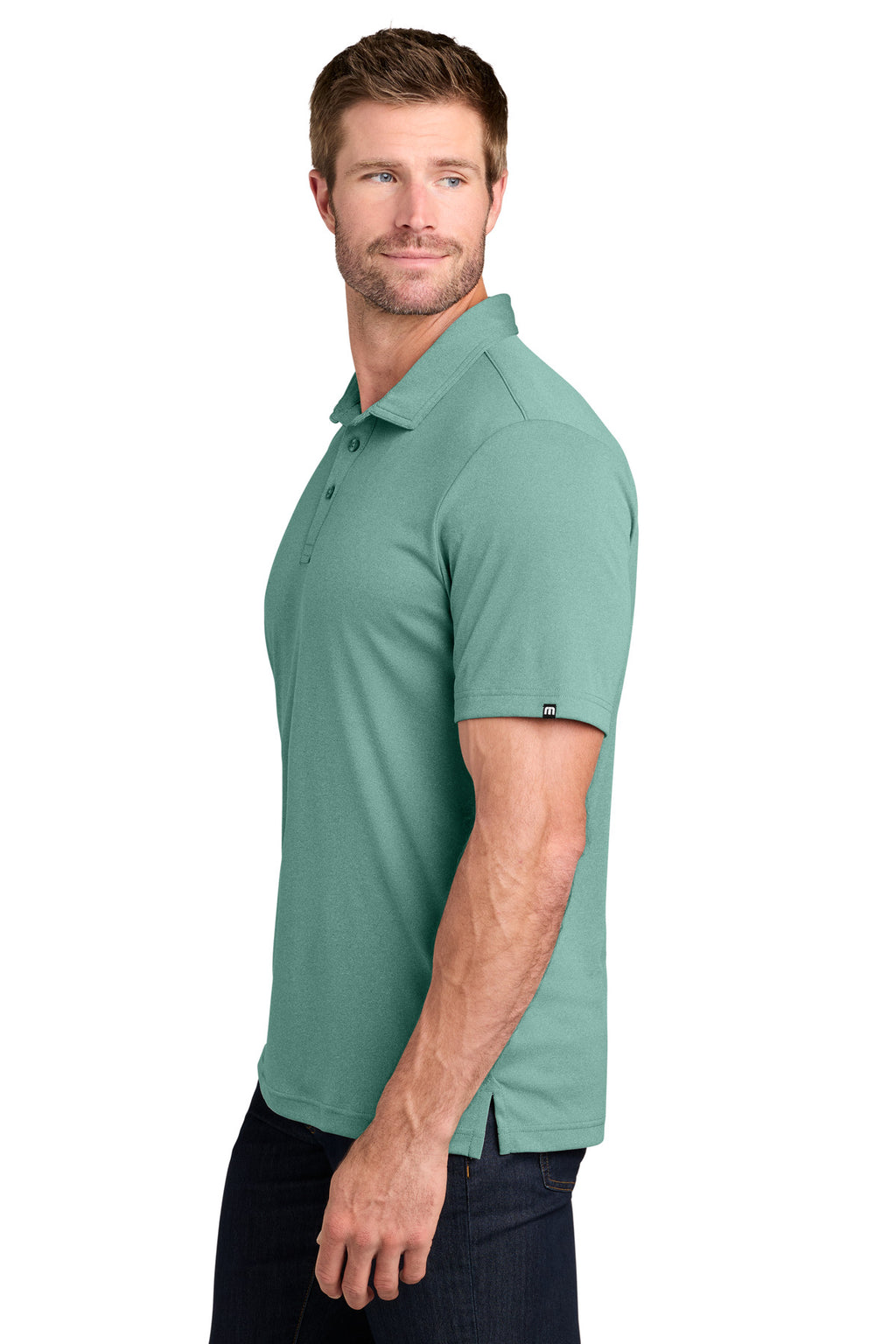 TravisMathew Coto Performance Polo. TM1MU410 - Beryl Green Heather - side