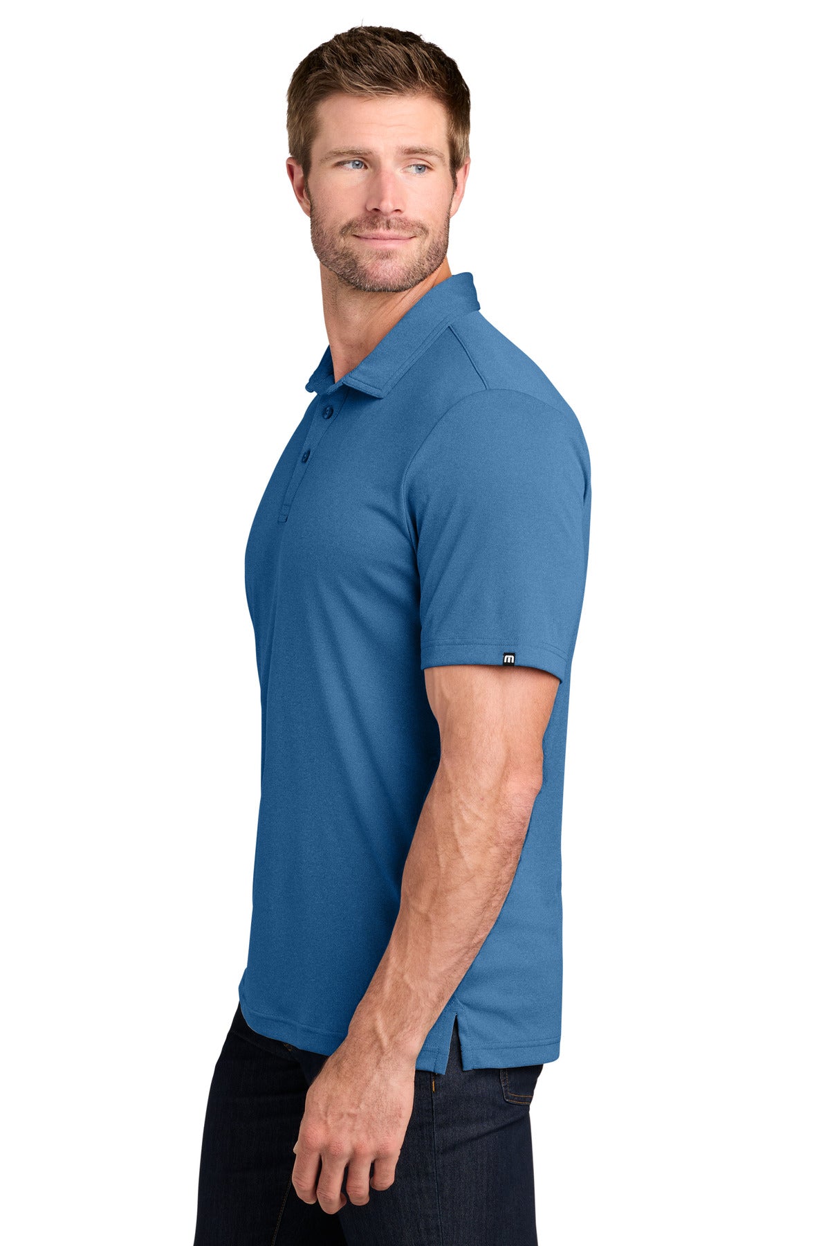 TravisMathew Coto Performance Polo. TM1MU410 - Brilliant Blue Heather - side
