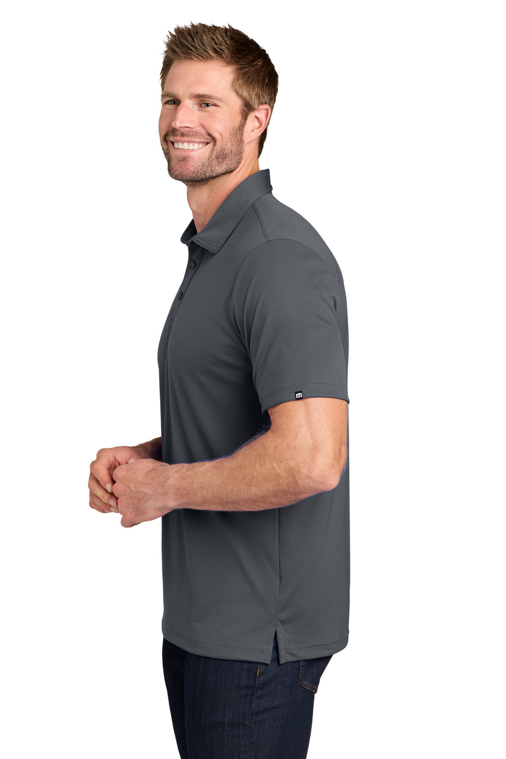 TravisMathew Coto Performance Polo. TM1MU410 - Quiet Shade Grey/ Black - side