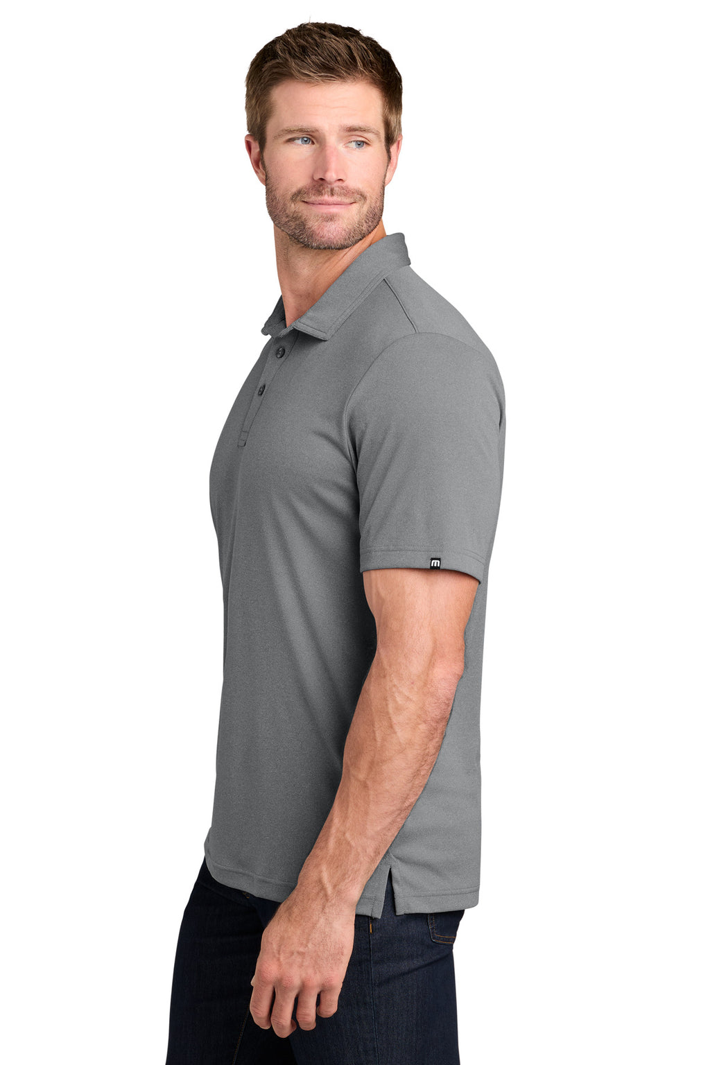 TravisMathew Coto Performance Polo. TM1MU410 - Quiet Shade Grey Heather - side