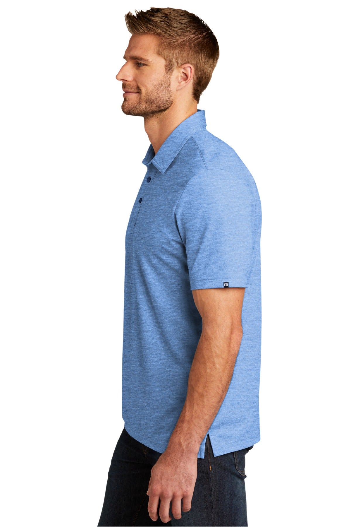 TravisMathew Oceanside Heather Polo. TM1MU412 - Classic Blue Heather - side