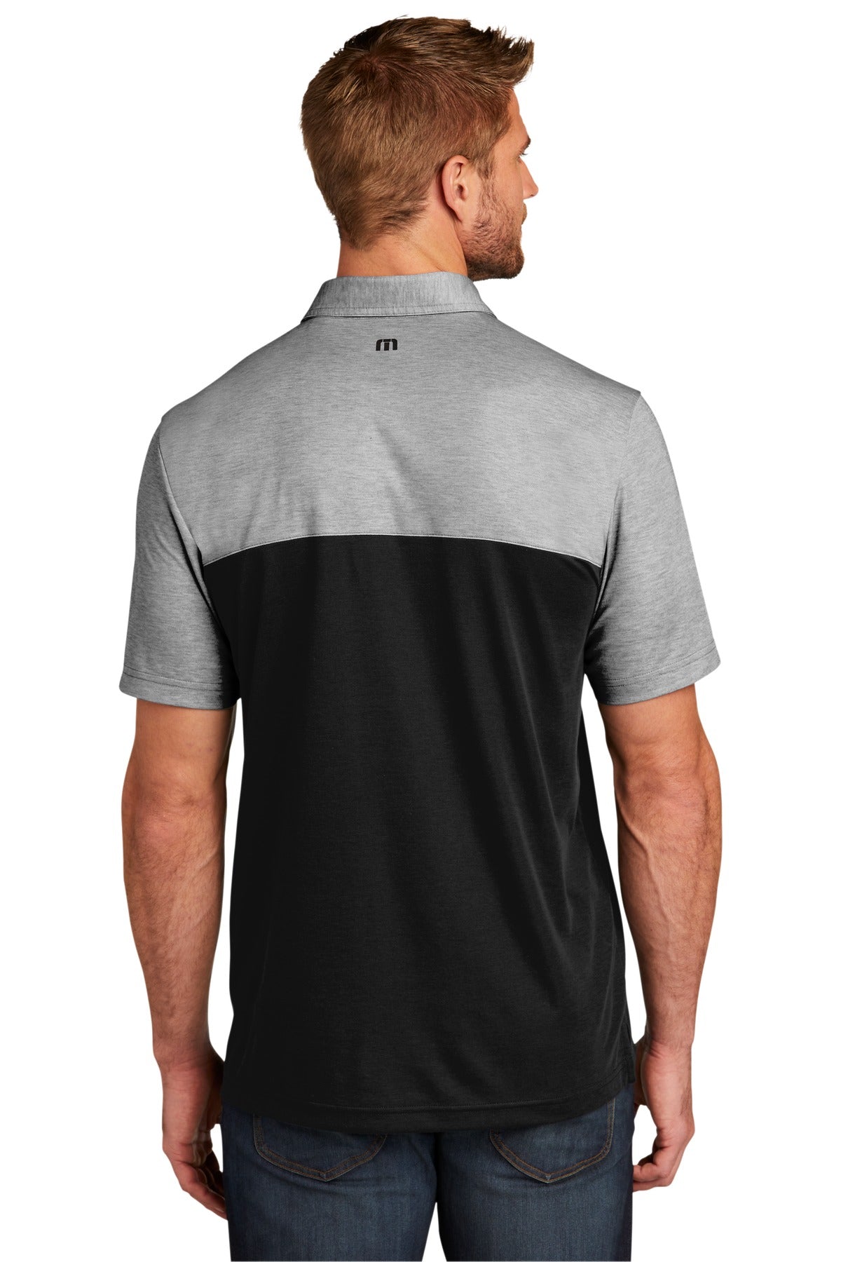 TravisMathew Oceanside Blocked Polo. TM1MU414 - Black Heather/ Black - back