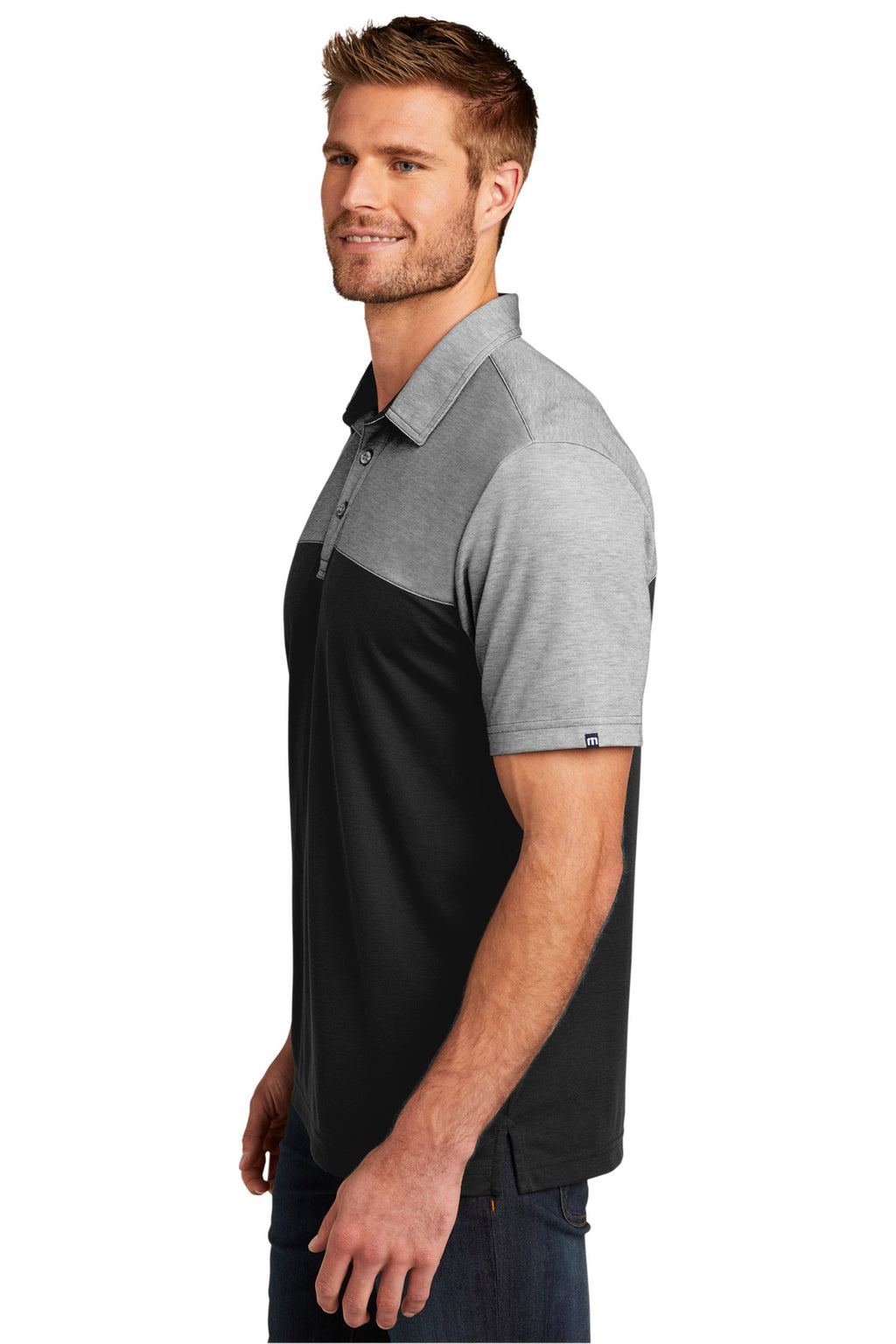 TravisMathew Oceanside Blocked Polo. TM1MU414 - Black Heather/ Black - side