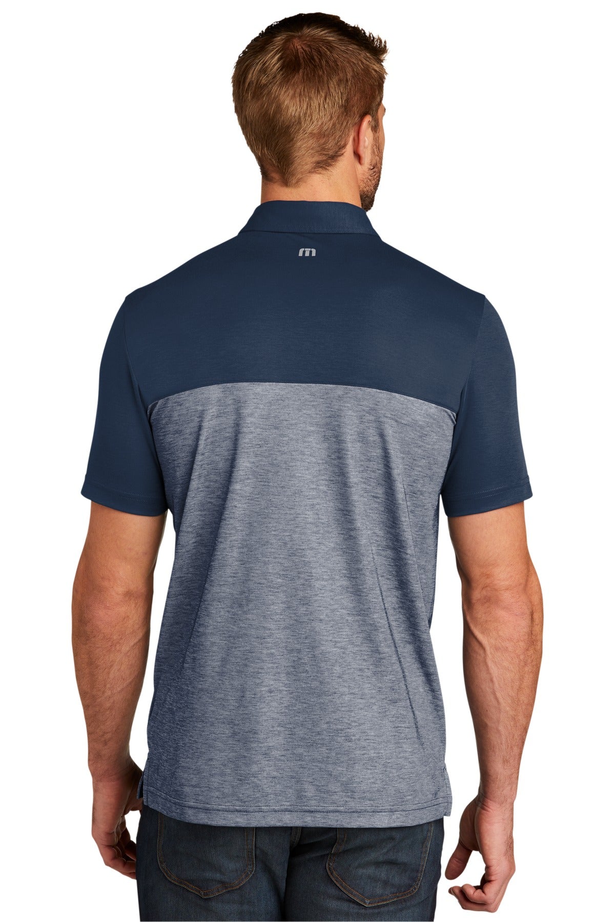 TravisMathew Oceanside Blocked Polo. TM1MU414 - Blue Nights/ Blue Nights Heather - back