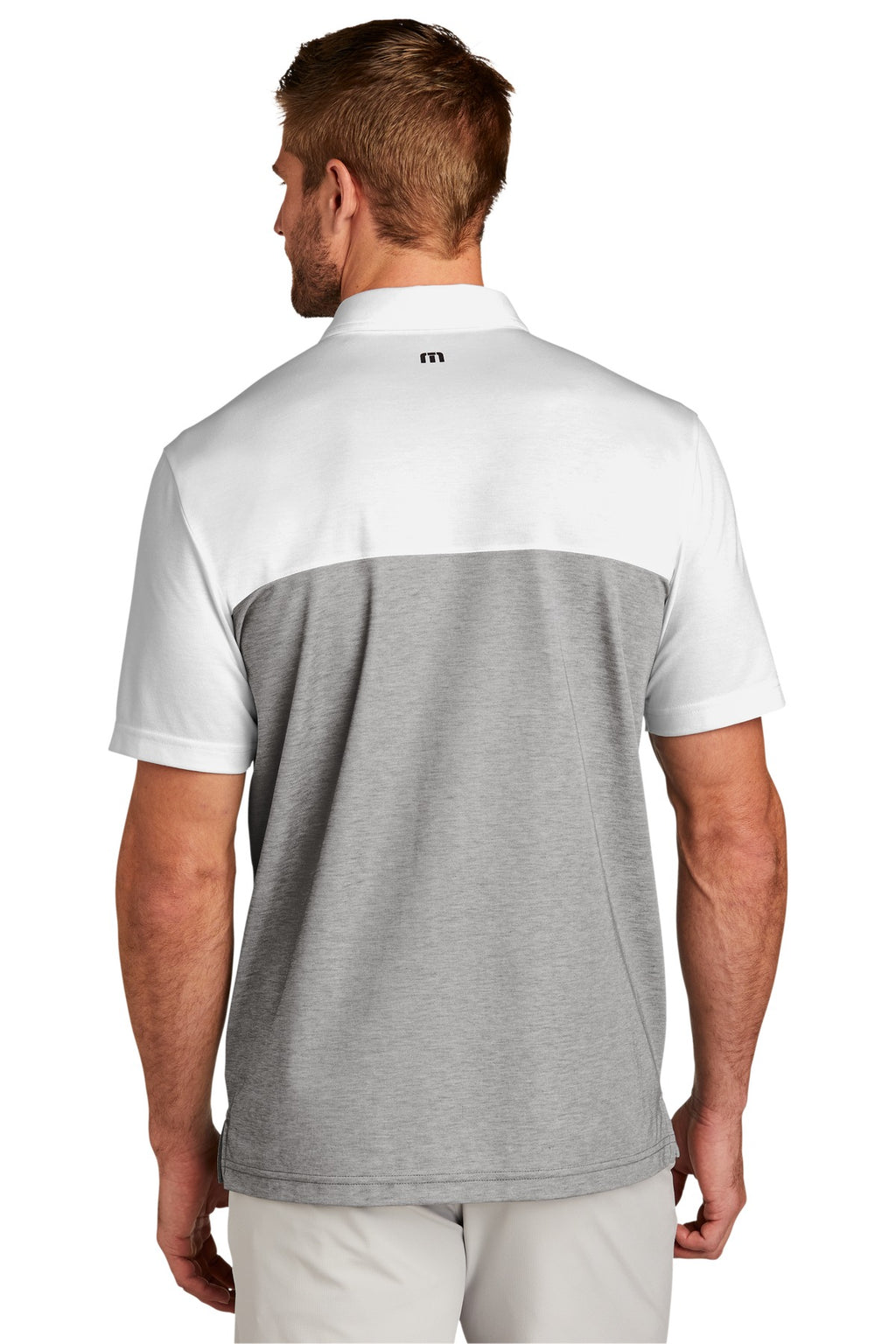 TravisMathew Oceanside Blocked Polo. TM1MU414 - White/ Quiet Shade Grey Heather - back