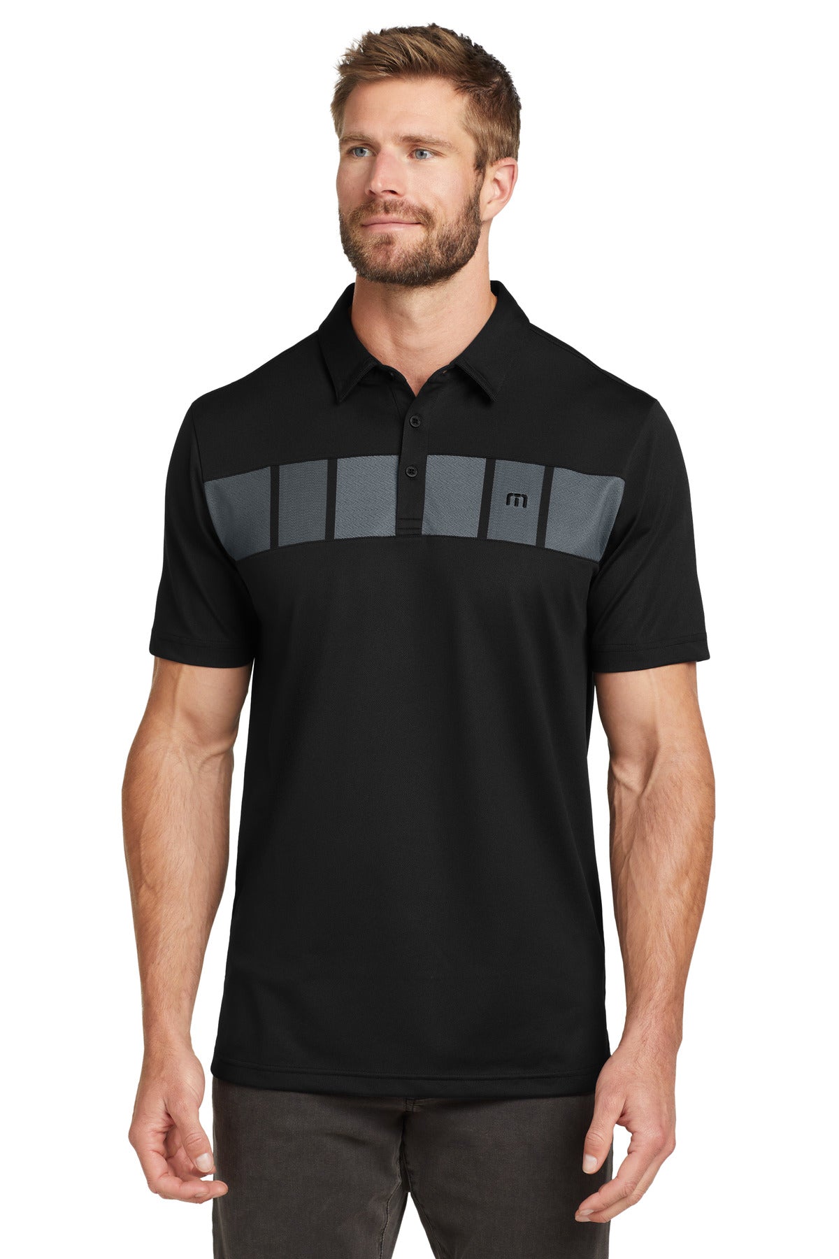 TravisMathew Cabana Chest Stripe Polo. TM1MU416 - Black - front