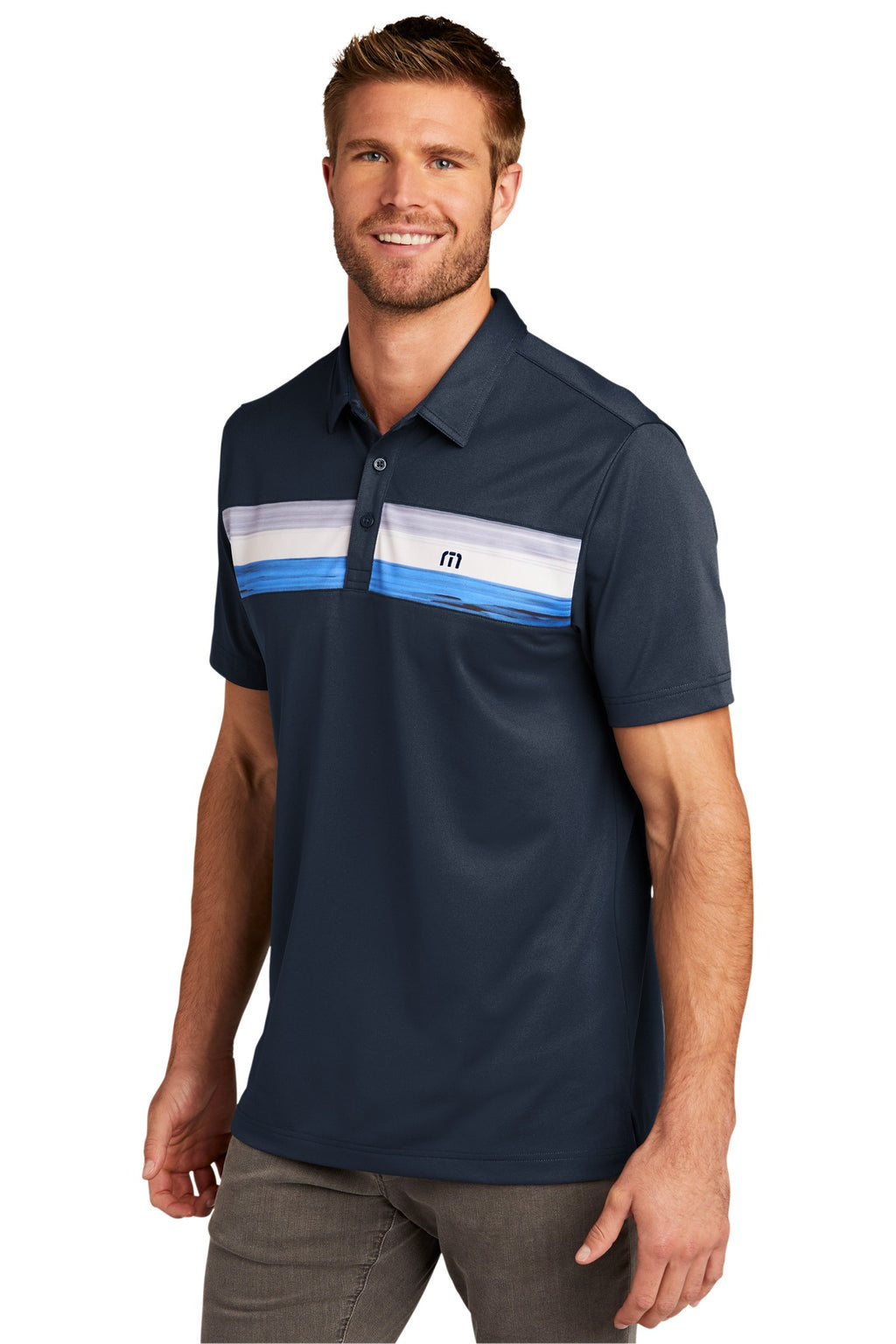 TravisMathew Cabana Chest Stripe Polo. TM1MU416 - Blue Nights - three_q