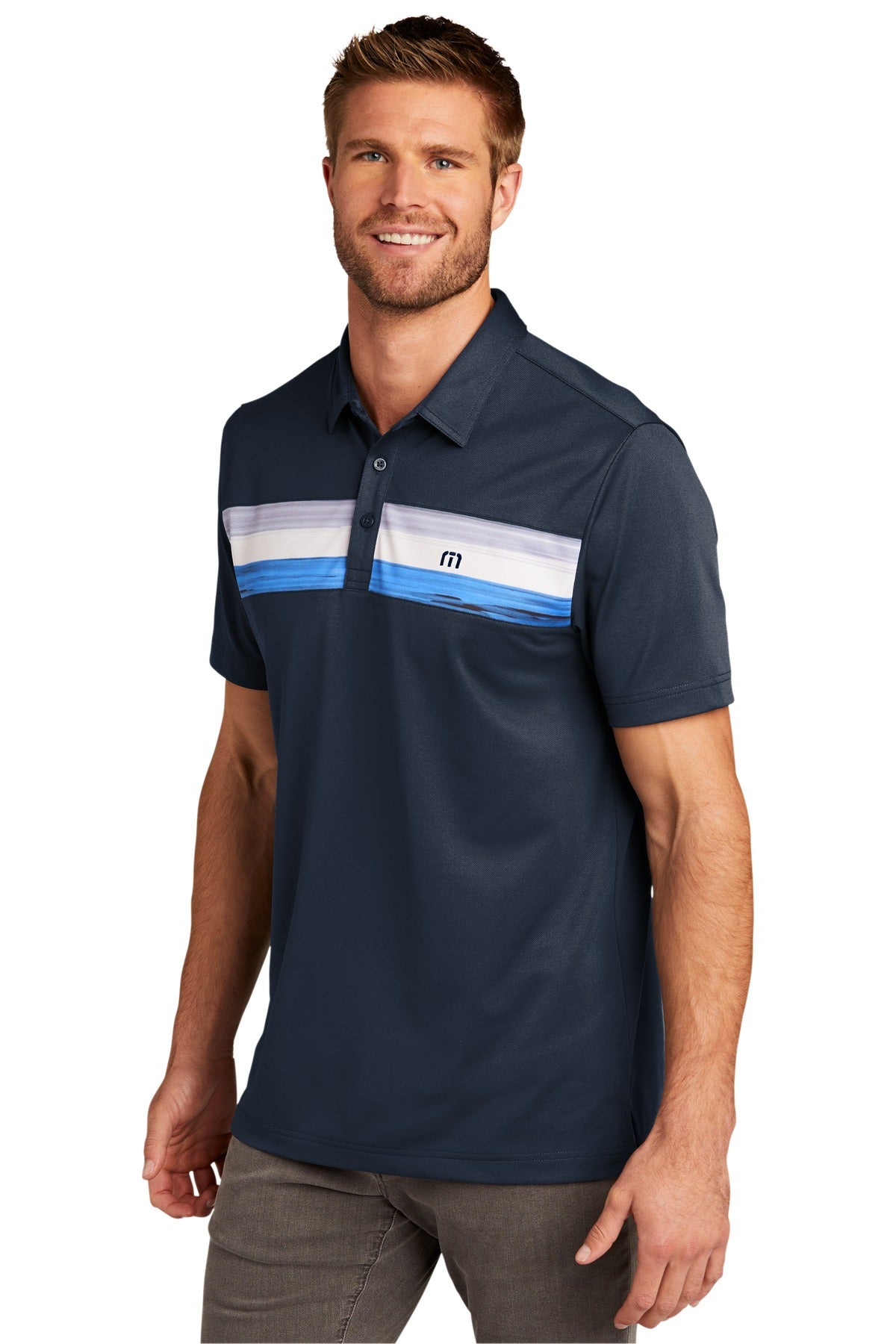TravisMathew Cabana Chest Stripe Polo. TM1MU416 - Blue Nights - three_q