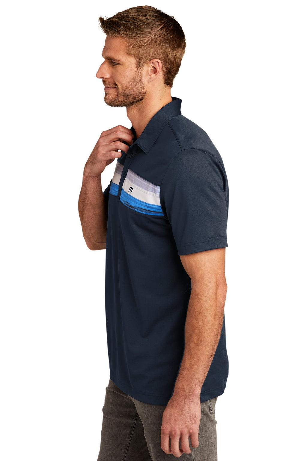 TravisMathew Cabana Chest Stripe Polo. TM1MU416 - Blue Nights - side