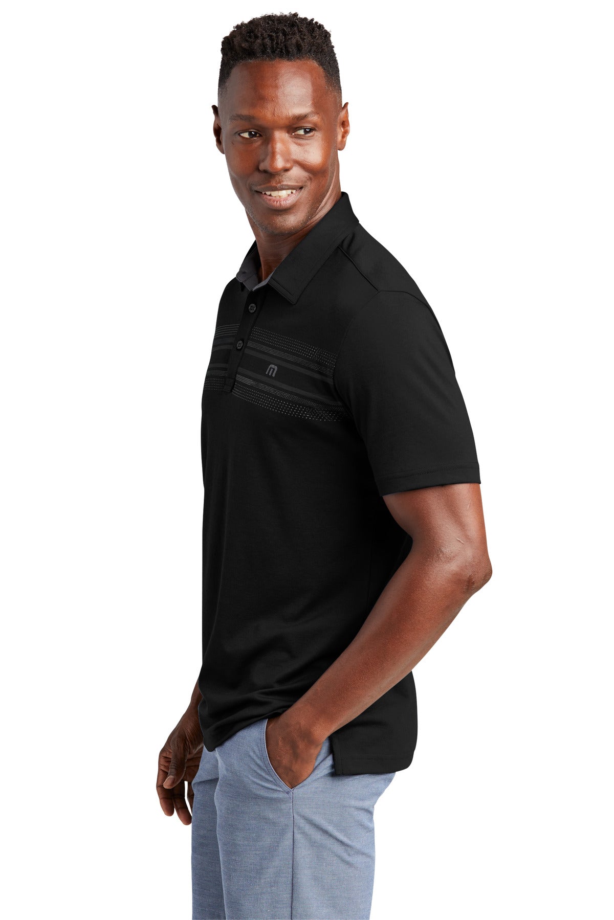 TravisMathew Monterey Chest Stripe Polo TM1MW450 - Black - three_q