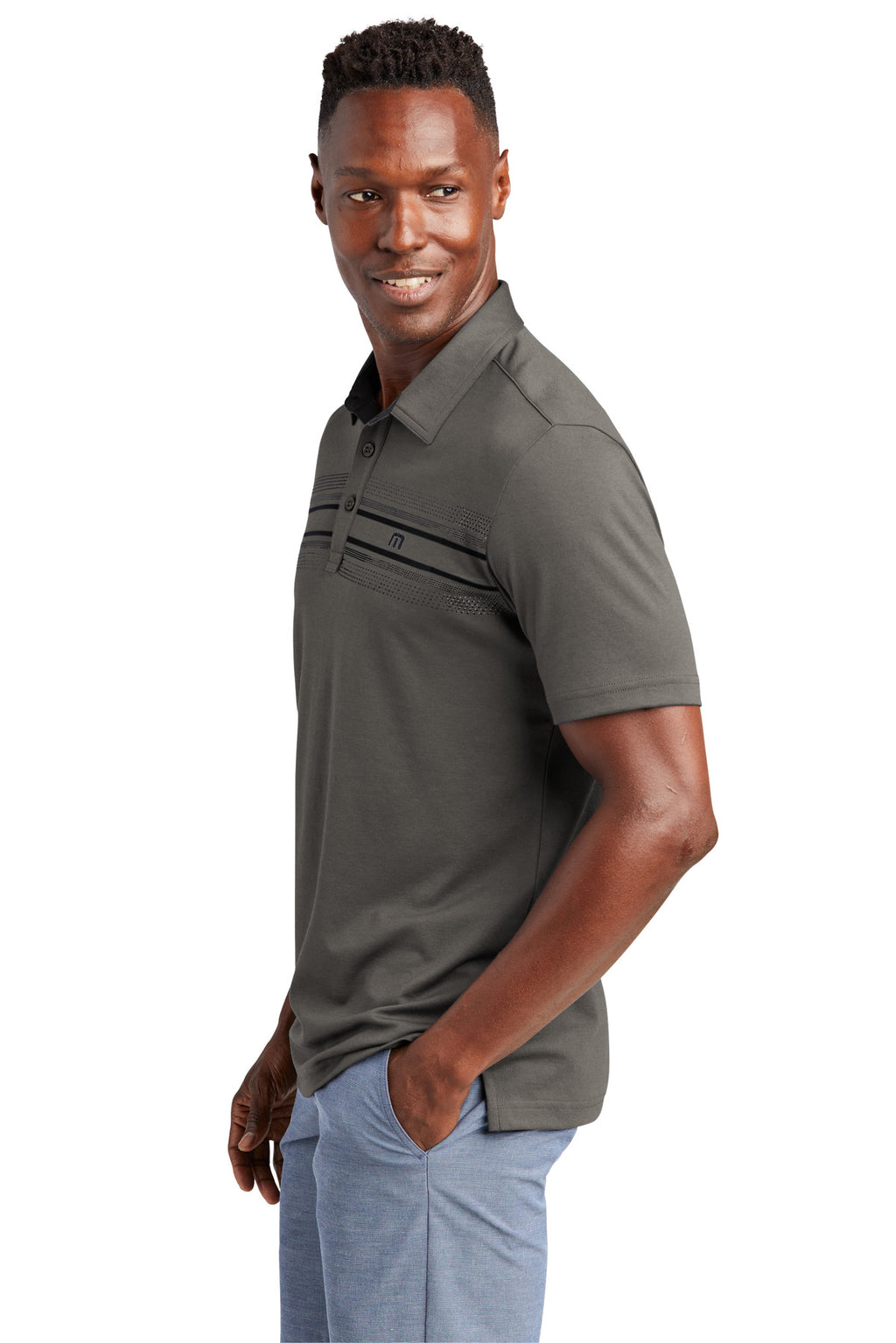 TravisMathew Monterey Chest Stripe Polo TM1MW450 - Quiet Shade Grey - three_q