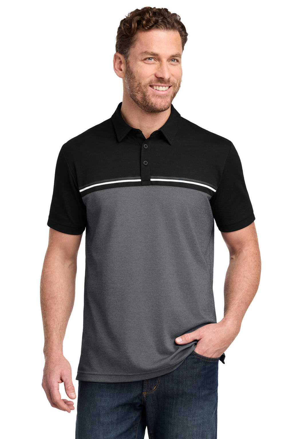 TravisMathew Sunset Blocked Polo TM1MY401 - Black/ Dark Grey Heather - front