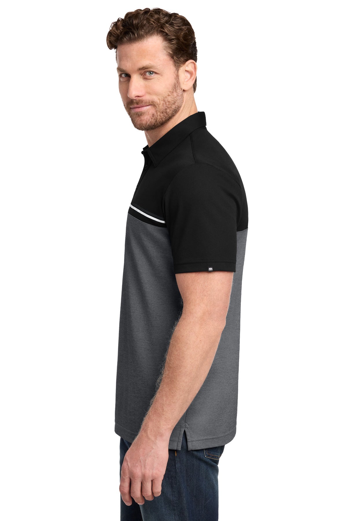 TravisMathew Sunset Blocked Polo TM1MY401 - Black/ Dark Grey Heather - side