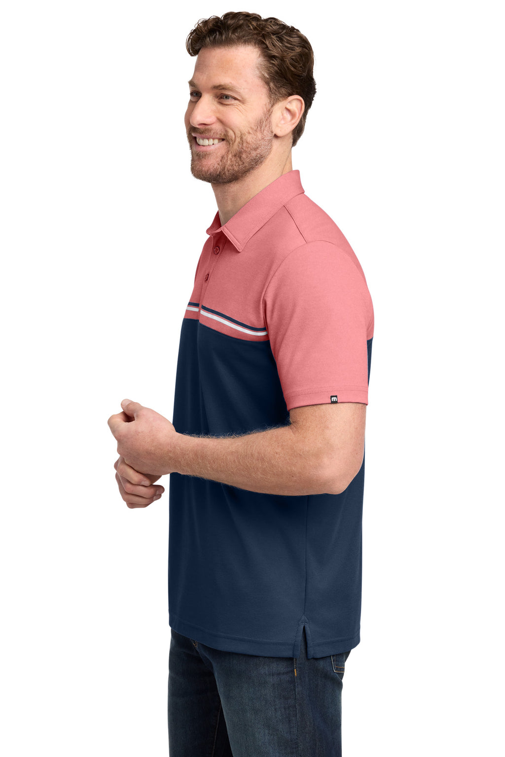 TravisMathew Sunset Blocked Polo TM1MY401 - Cardinal Heather/ Blue Nights - side