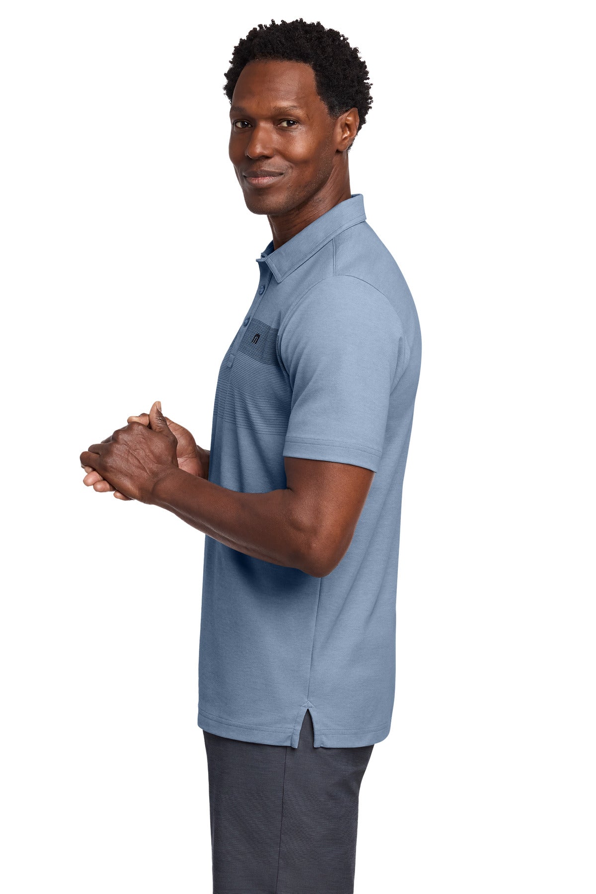 TravisMathew Coastal Chest Stripe Polo TM1MY402 - Opal Blue Heather - side