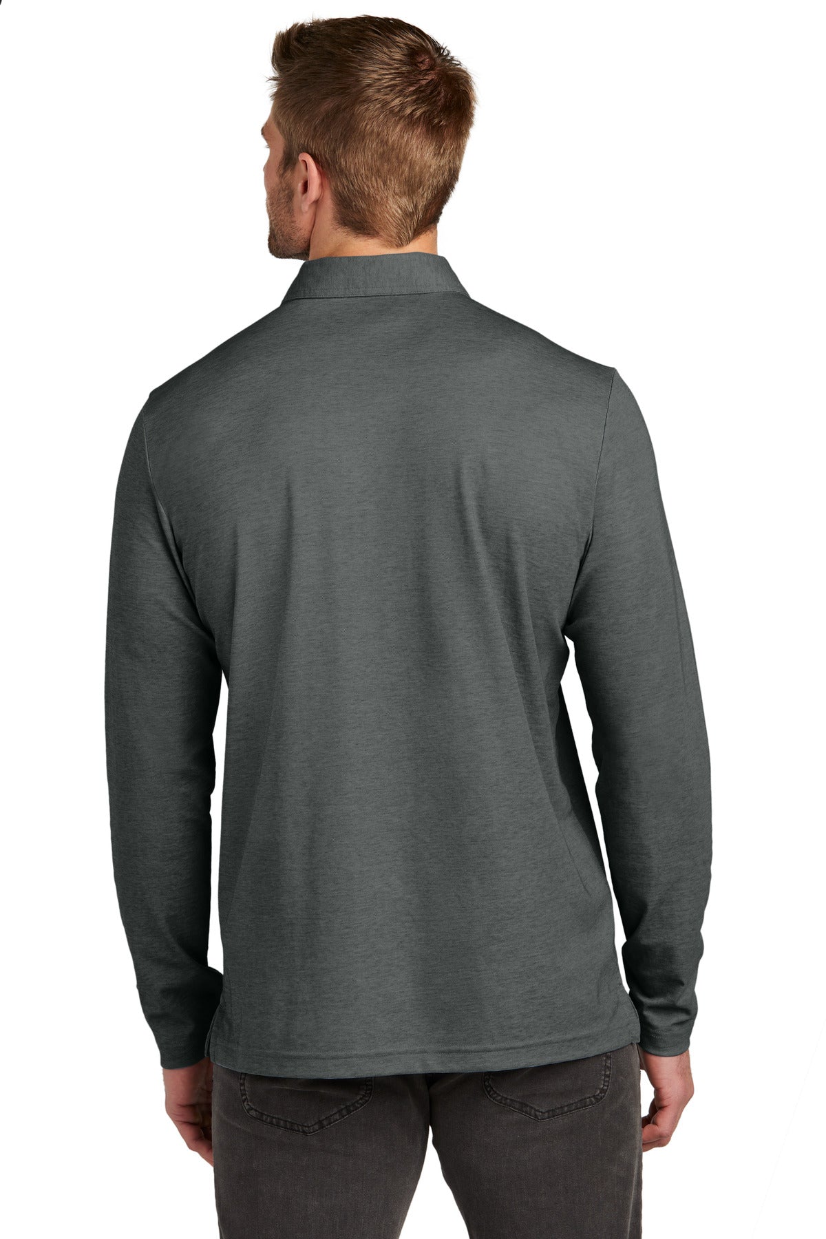 TravisMathew Oceanside Heather Long Sleeve Polo TM1MZ343 - Black Heather - back