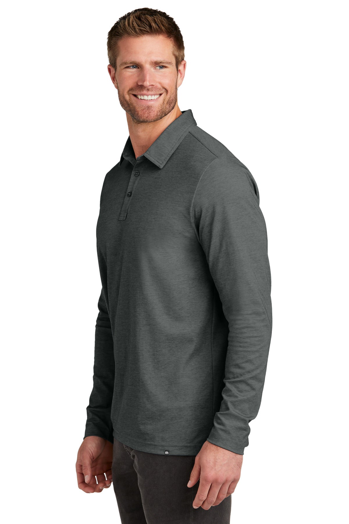 TravisMathew Oceanside Heather Long Sleeve Polo TM1MZ343 - Black Heather - side