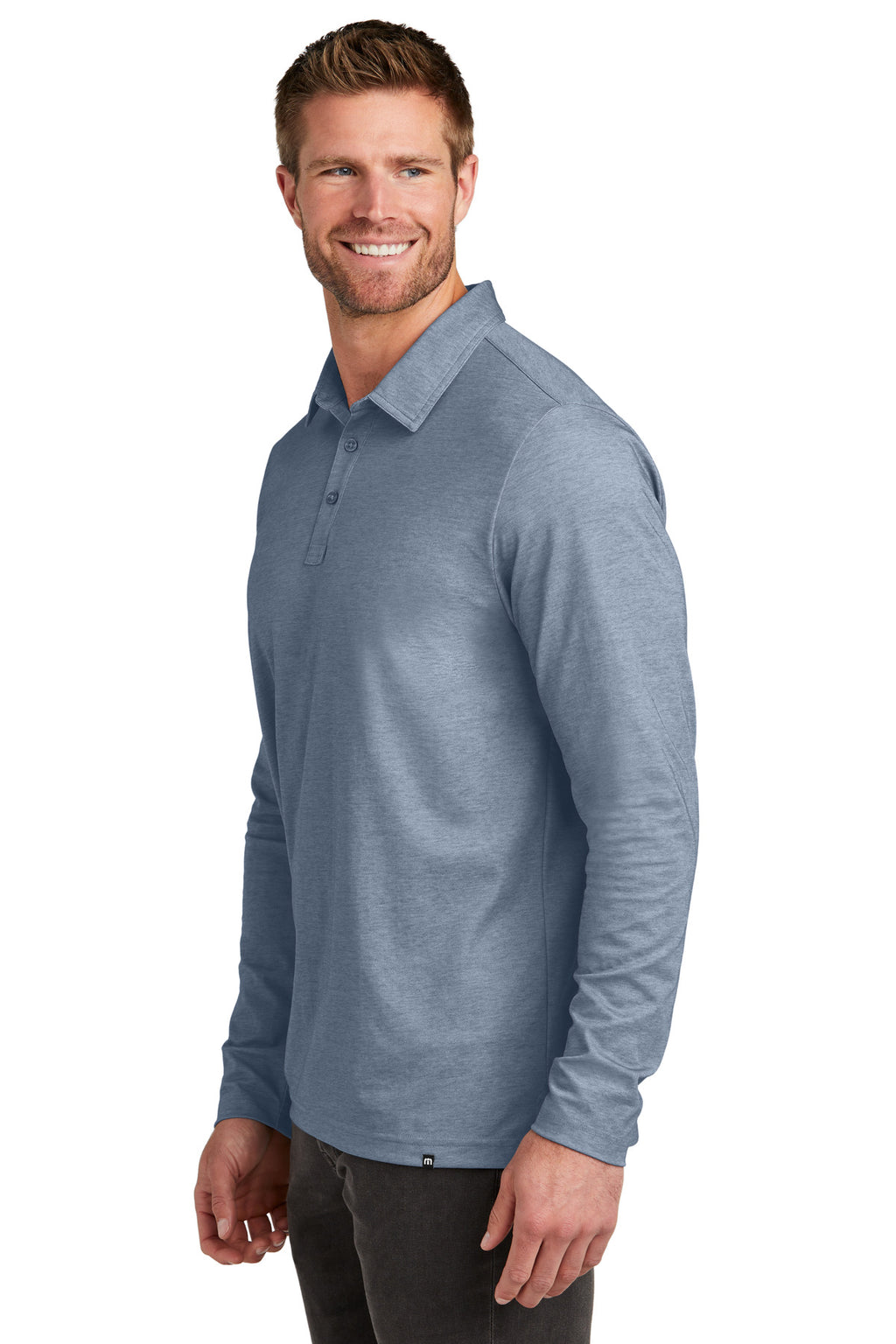 TravisMathew Oceanside Heather Long Sleeve Polo TM1MZ343 - Blue Nights Heather - side