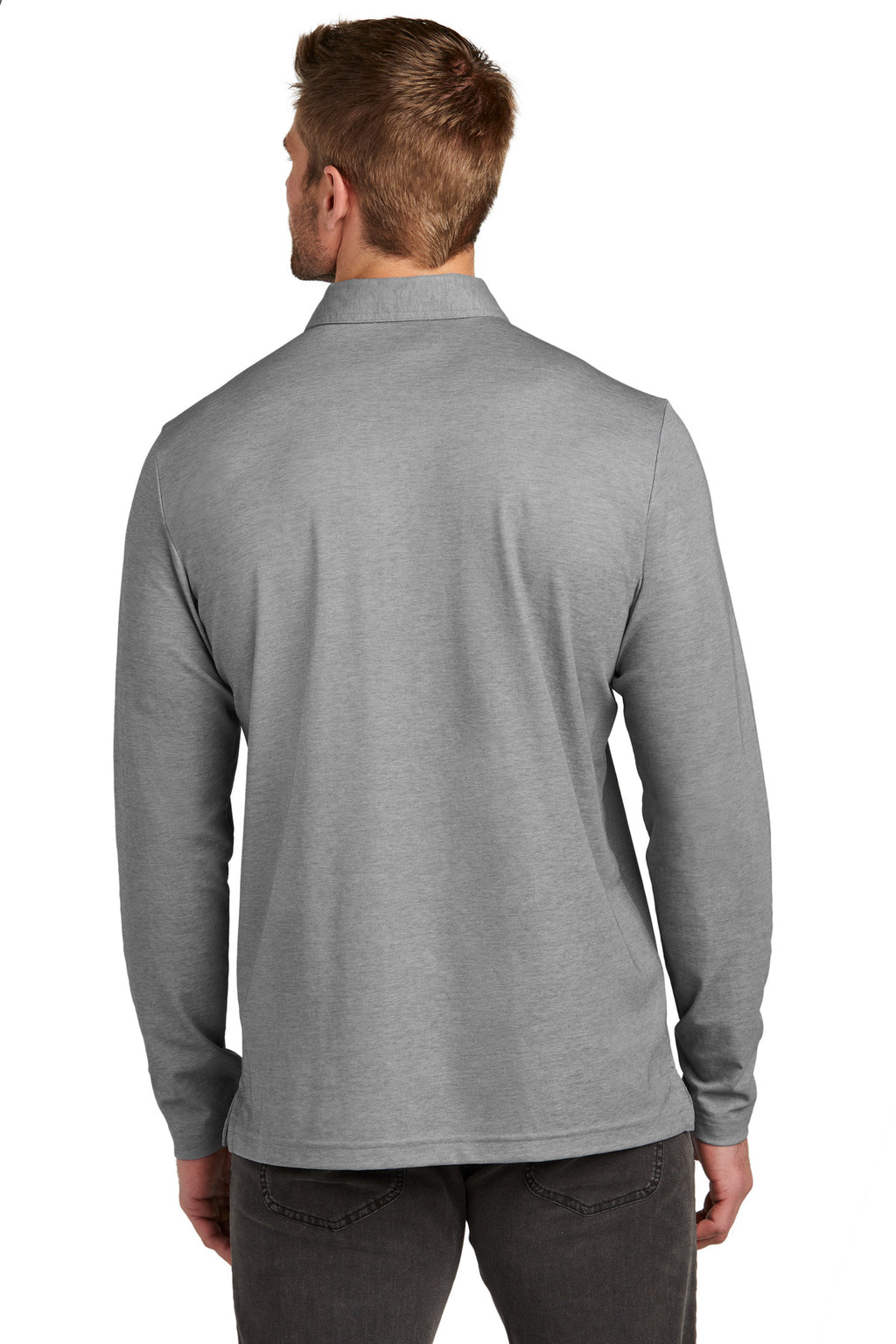 TravisMathew Oceanside Heather Long Sleeve Polo TM1MZ343 - Quiet Shade Grey Heather - back