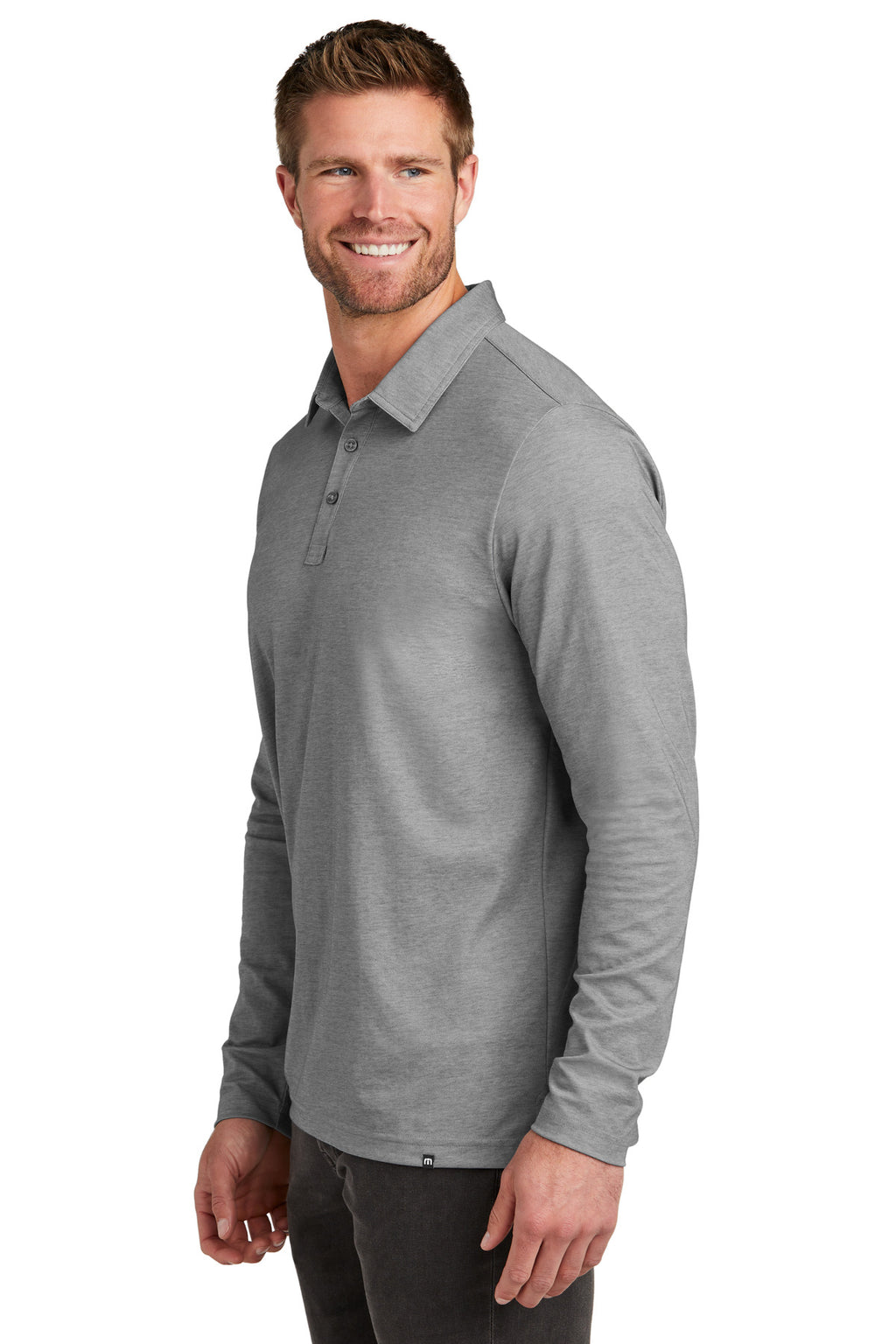 TravisMathew Oceanside Heather Long Sleeve Polo TM1MZ343 - Quiet Shade Grey Heather - side