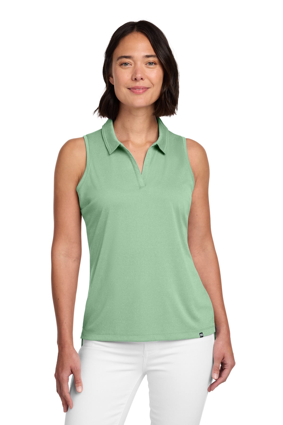TravisMathew Women's Coto Performance Sleeveless Polo TM1WX001 - Beryl Green Heather - front