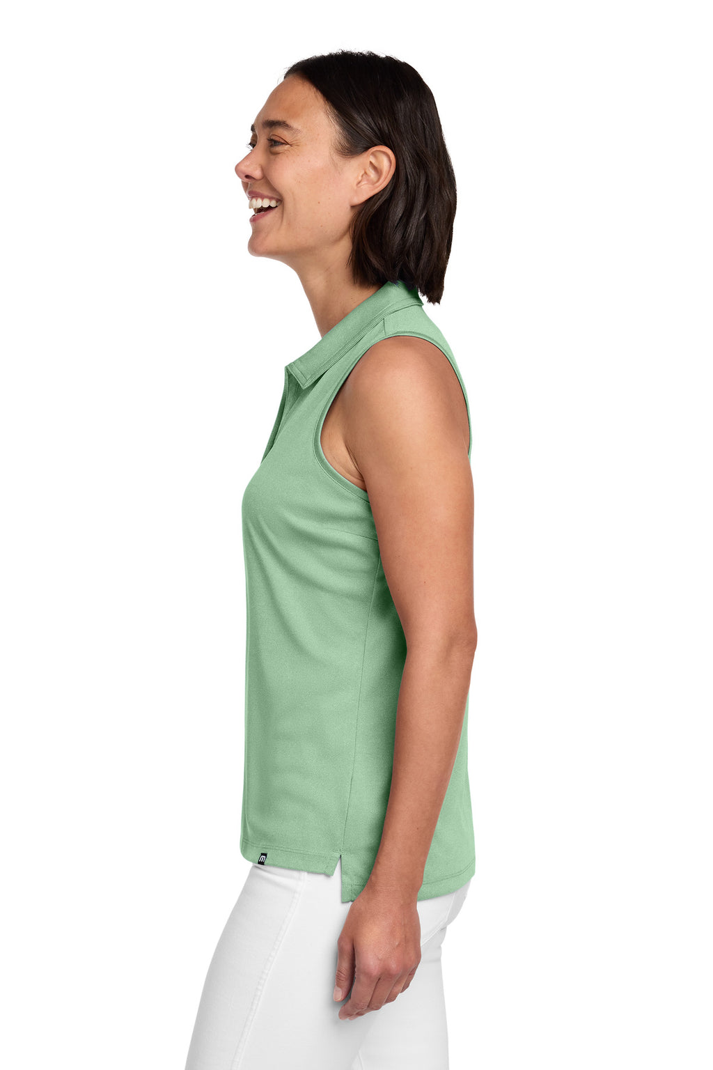 TravisMathew Women's Coto Performance Sleeveless Polo TM1WX001 - Beryl Green Heather - side