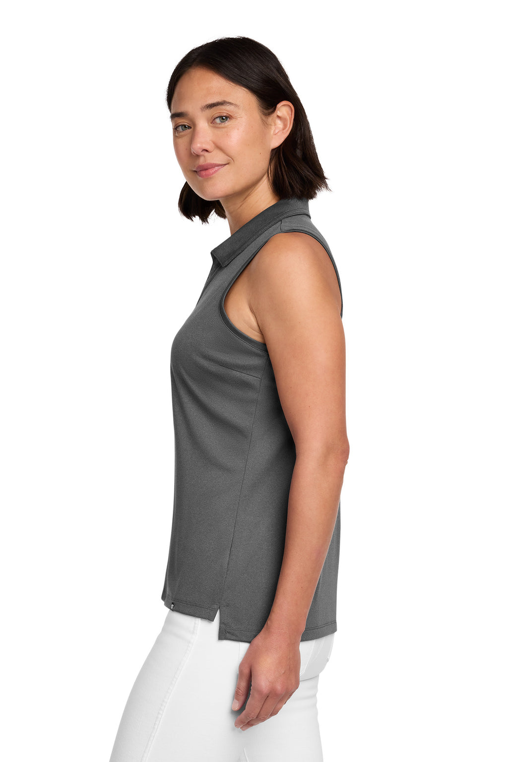 TravisMathew Women's Coto Performance Sleeveless Polo TM1WX001 - Quiet Shade Grey/ Black - side