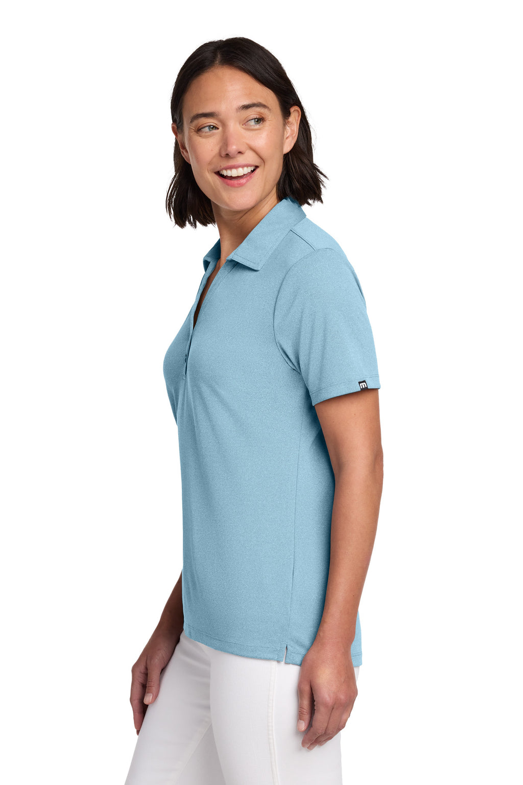 TravisMathew Women's Coto Performance Polo TM1WX002 - Brilliant Blue Heather - side