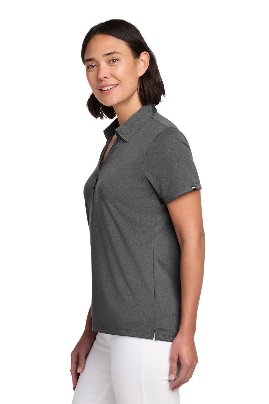 TravisMathew Women's Coto Performance Polo TM1WX002 - Quiet Shade Grey/ Black - side