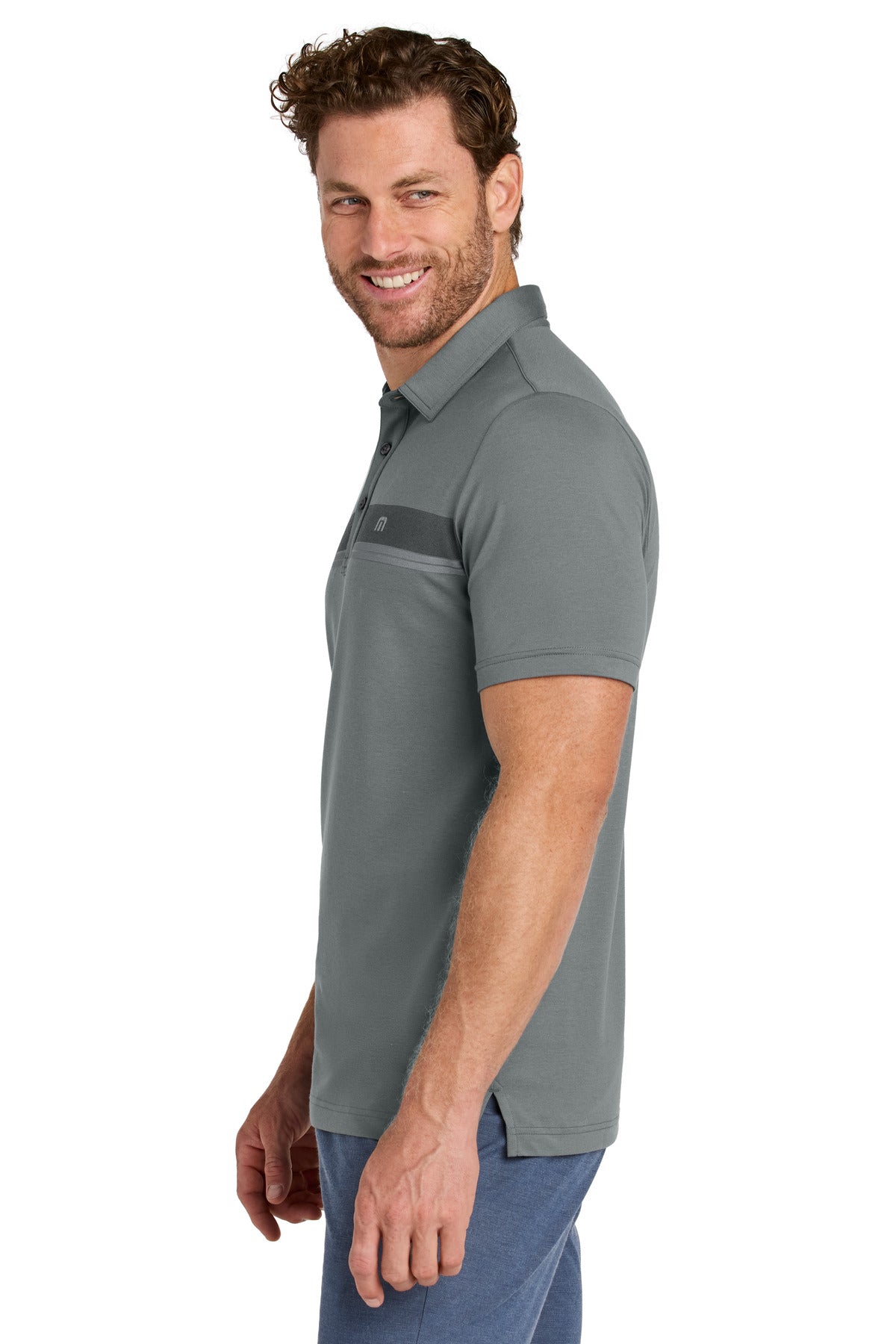 TravisMathew Glenview Stripe Polo TMA41462 - Quiet Shade Grey - side