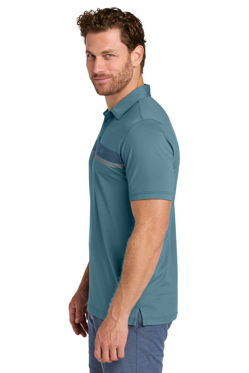 TravisMathew Glenview Stripe Polo TMA41462 - Stellar Blue - side