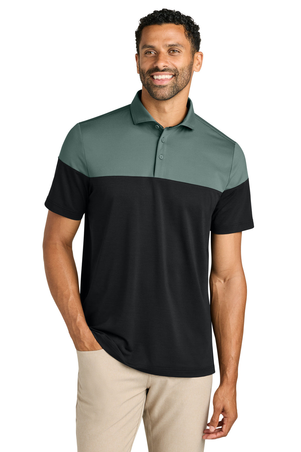 TravisMathew Onward Colorblock Polo TMA42774 - Balsam Green/ Black - front
