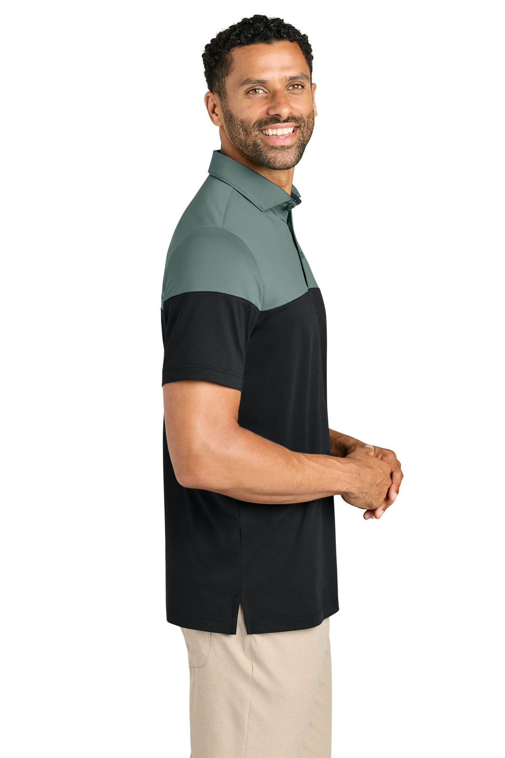 TravisMathew Onward Colorblock Polo TMA42774 - Balsam Green/ Black - side