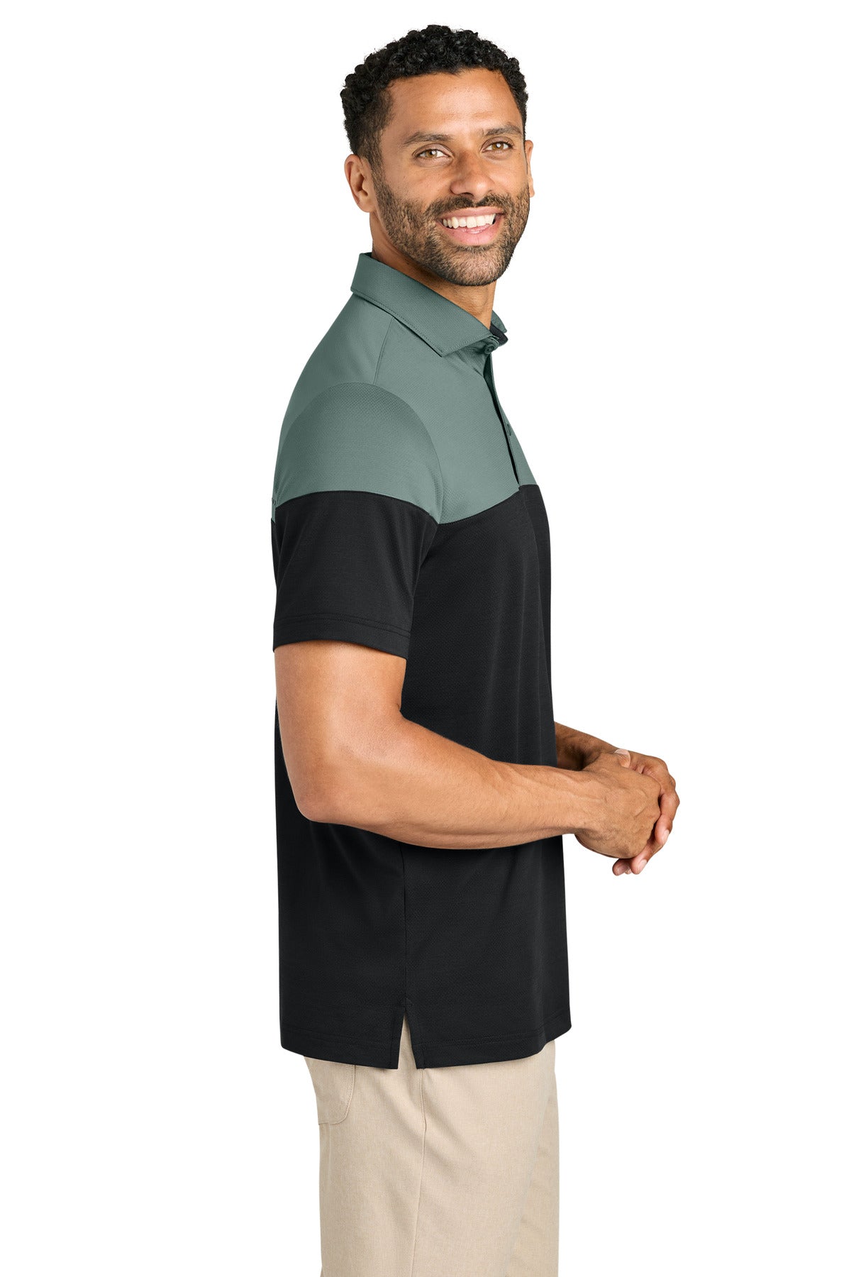 TravisMathew Onward Colorblock Polo TMA42774 - Balsam Green/ Black - side