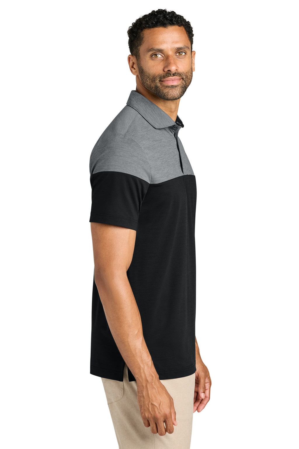 TravisMathew Onward Colorblock Polo TMA42774 - Quiet Shade Grey Heather/ Black - side