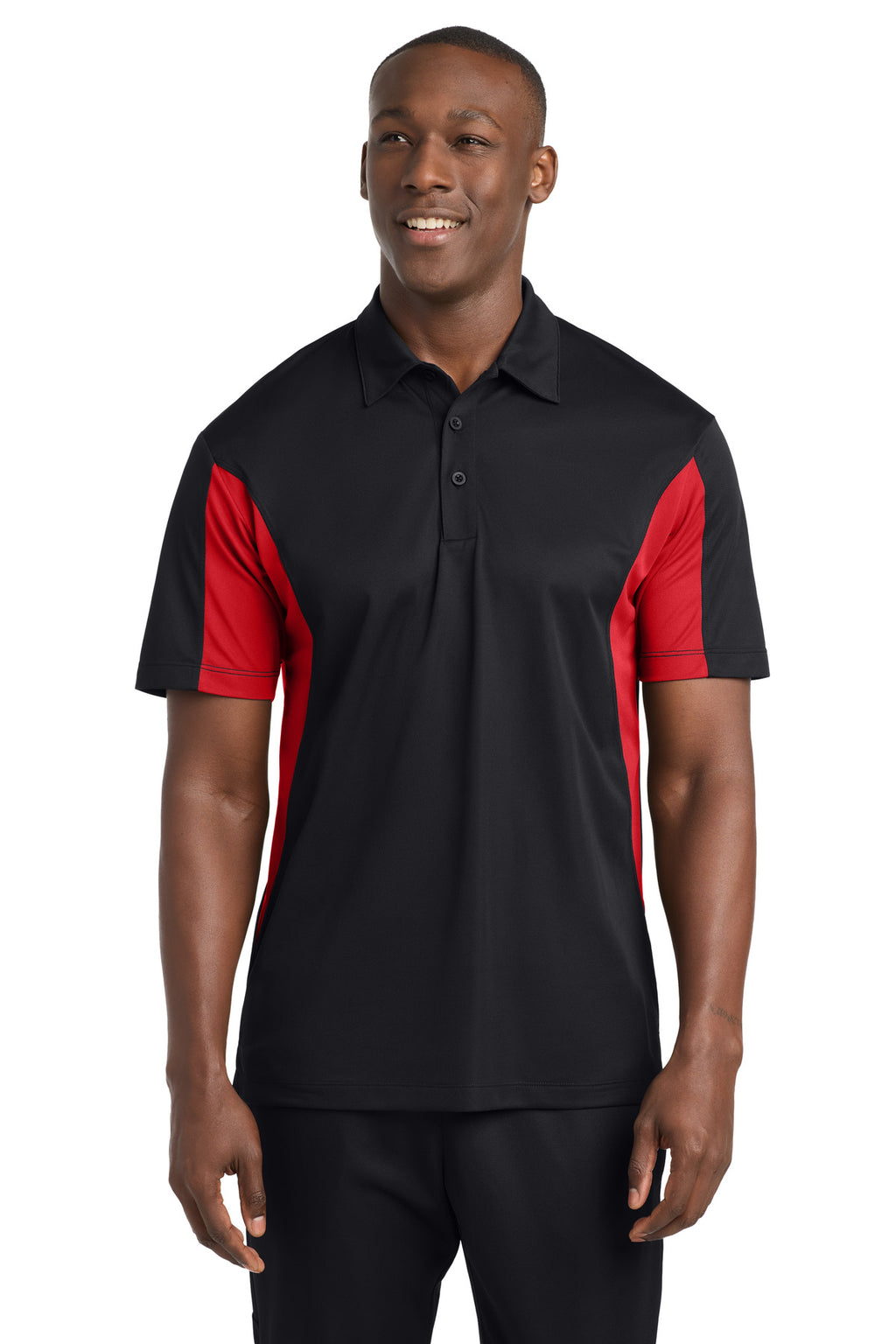 Sport-Tek Tall Side Blocked Micropique Sport-Wick Polo. TST655 - Black/ True Red - front